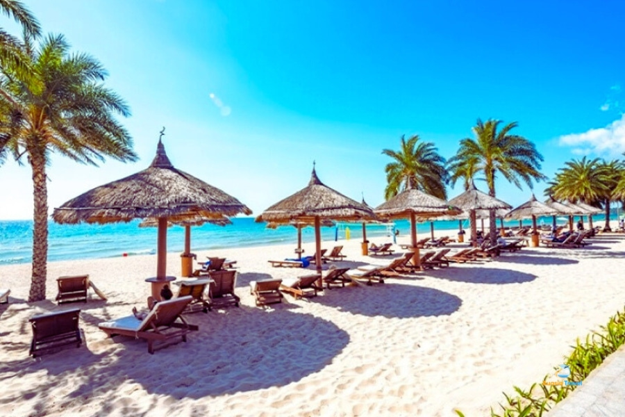 Sun loungers and palm trees on Mui Ne Beach Vietnam – Auasia Travel